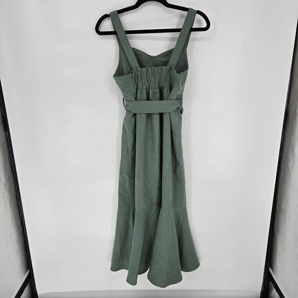 Nohea womens medium olive green belted adjustable strap mermaid midi dress NWT - Picture 2 of 12